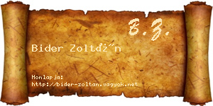 Bider Zoltán névjegykártya